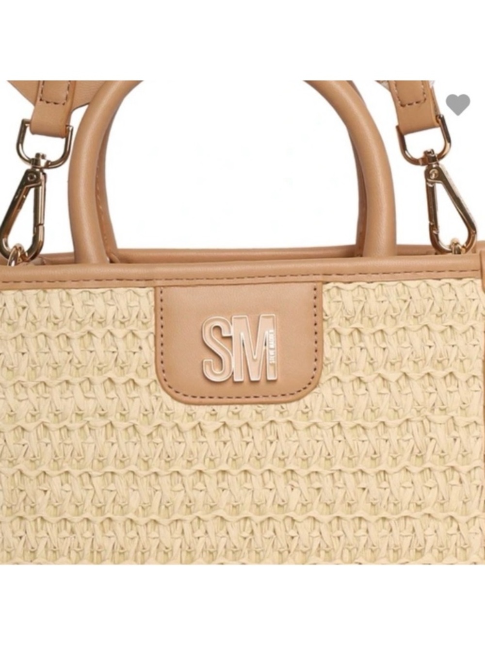 Steve Madden Beige Woven Top-Handle Crossbody Bag with Logo Strap - Picture 2 of 7